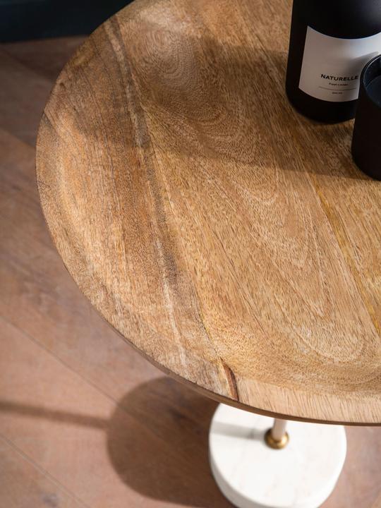 Produktbild FineBuy Beistelltisch Anstelltisch Massivholz Marmor Ø 40 cm Wohnzimmertisch (40 x 40 x 55 cm)