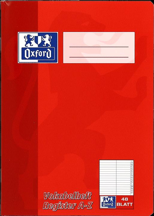Oxford Vokabelheft mit Register A5, 48 Blatt, m. Register A-Z, 90 g/m² (A5, Speziallineatur, Weicher Einband)