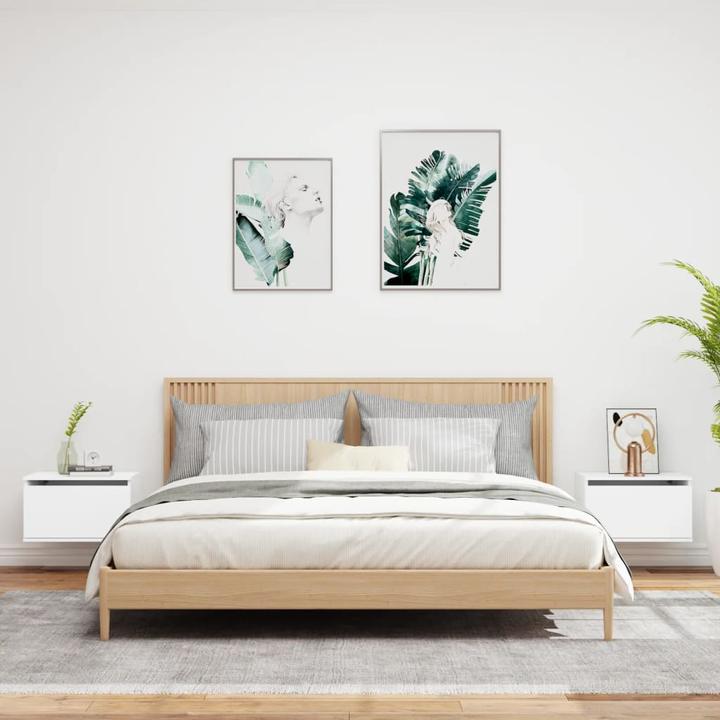 Immagine prodotto VidaXL Comodini a parete con luci LED 2 pezzi. Bianco, colore (50 x 36 x 30 cm)