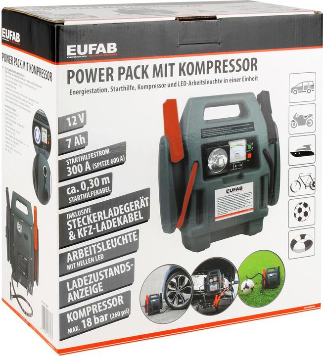 Actual product image Eufab Powerpack with compressor (600 A, 7000 mAh)