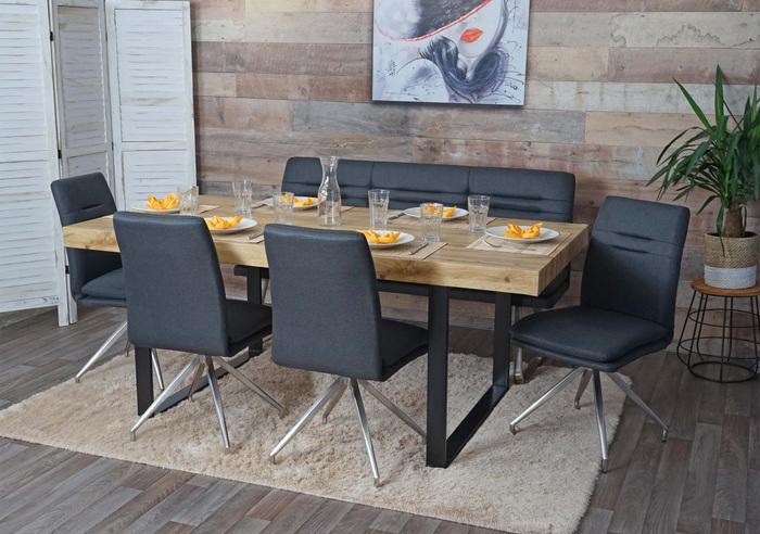 Produktbild Swisshandel24 Esszimmer-Set HWC-H70, Sitzgruppe Esszimmergruppe Esszimmergarnitur, Stoff/Textil Edelstahl gebürste