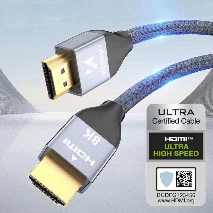 Actual product image Wozinsky HDMI 2.1 8K 60 Hz 48 Gbps / 4K 120 Hz / 2K 144 Hz 2 m silver (WHDMI-20) (2 m, HDMI)