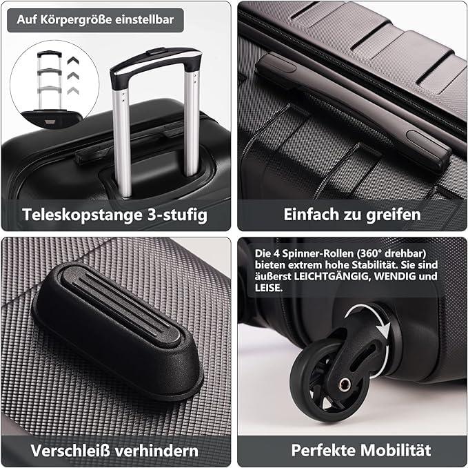 Immagine prodotto Coolife 2-teiliges Hartschalenkoffer-Set mit TSA-Schloss (60 l, Bagaglio a mano (fino a 50 litri), M (50 - 90l))
