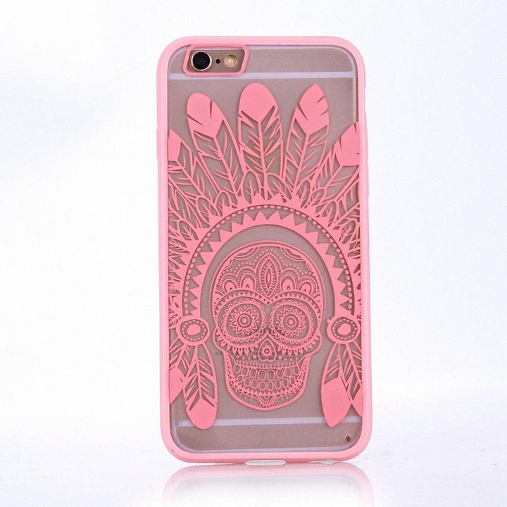 Produktbild König Design Apple iPhone 8 Plus Handy Hülle Mandala Case Schutz Motiv Federn Totenkopf Rosa (Apple iPhone 8 Plus)