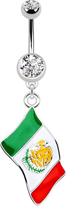 Immagine prodotto Star Piercing Banane silber mit Anhänger Flagge Mexiko (senza ottone, Acciaio chirurgico 316L)