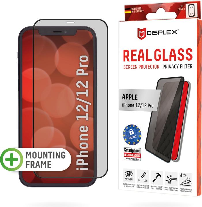 Produktbild Displex Real Glass, Privacy Full Cover Panzerglas (1 Stück, Realme 12 Pro+, Apple iPhone 12)