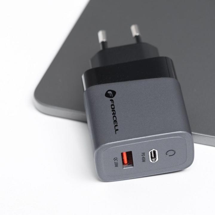 Produktbild Forcell Adapter F-ENERGY GaN VT-39 Reiseladegerät Typ C + USB A PD QC4.0 4A 45W grau (45 W)