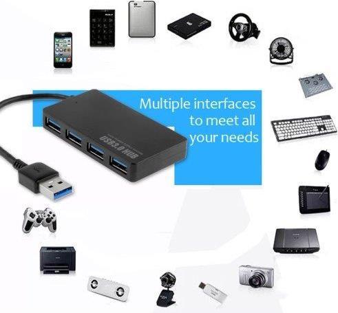 Immagine prodotto JTI Hub USB 3.0 con 4 porte USB (ad alta velocità) - fino a 5 Gbit/s (USB-A, 4 Porti)