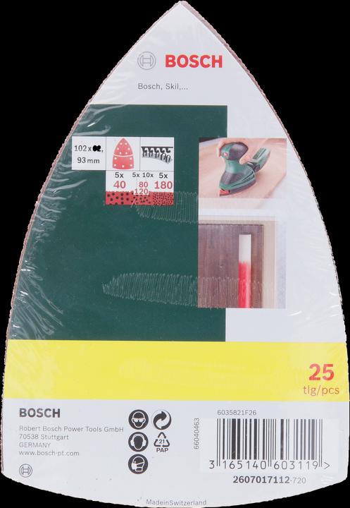 Produktbild Bosch Zubehör Schleifblatt-Set für Multischleifer, 25-teilig, 11 Löcher, 102 x 62 mm, 40 - 180 (40, 80, 120, 180)