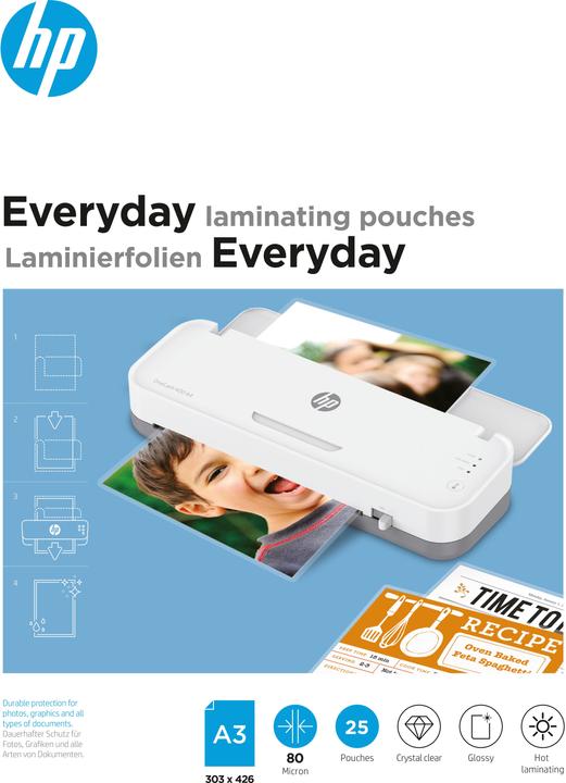 Immagine prodotto HP Film di laminazione Ogni giorno A3, 80 µm, 25 pezzi, lucido (A3, 25 Pezzo/i, 80 µm)