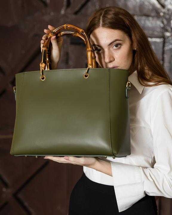 Image du produit Only-Bags.Store Sac avec poignée en bambou, sacs à main en cuir, sac en cuir véritable, sac à bandoulière, fait main