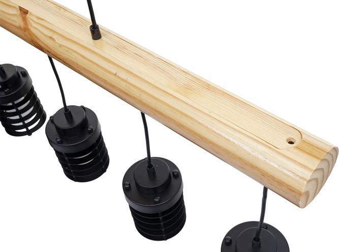 Actual product image Swisshandel24 Hanging Lamp, Industrial Vintage Solid Wood Metal Black - 5 Cage Lamp Shades (E27)