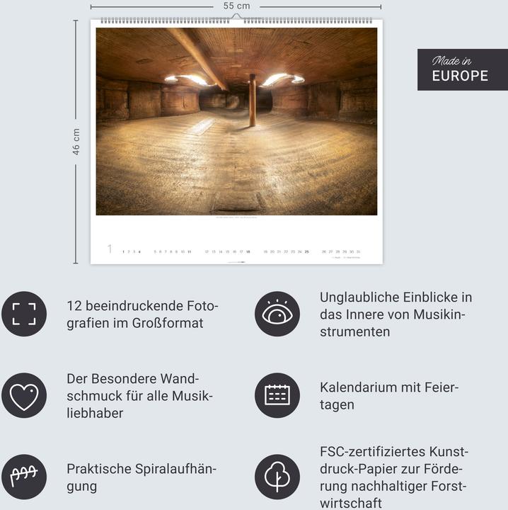Immagine prodotto Architecture in Music Kalender 2026 - Musikinstrumente von innen (55 x 46 cm, Tedesco)