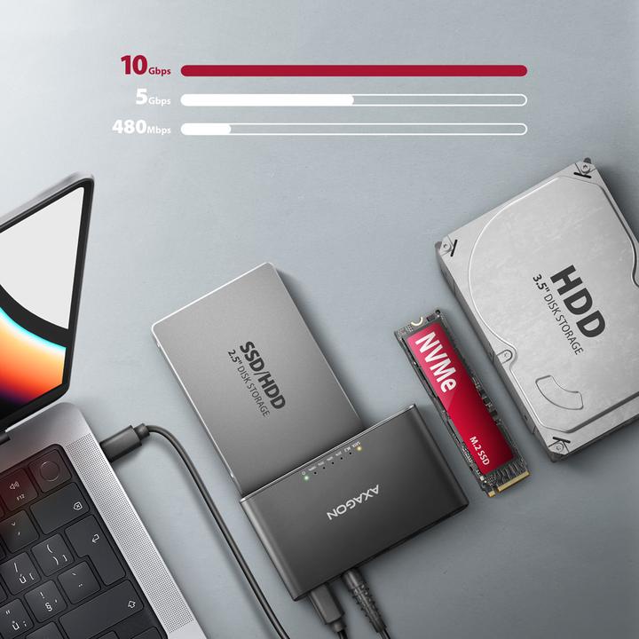 Immagine prodotto Axagon ADSA-CC USB-C - SSD NVMe M.2 e SSD/HDD SATA 2,5"/3,5" CLONE MASTER (M.2 2242, M.2 2230)