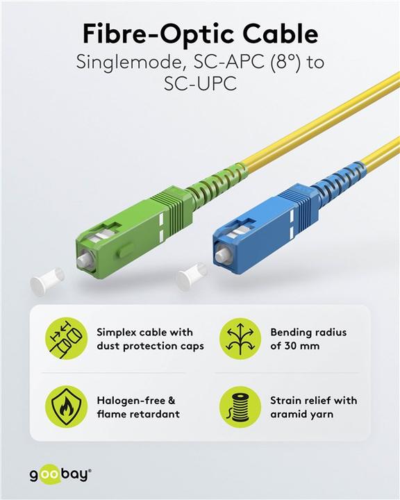 Immagine prodotto Goobay Cavo in fibra ottica FTTH, monomodale OS2 Giallo, Giallo Simplex, 25 m (S/UTP, CAT6, 25 m)