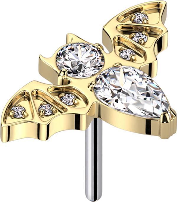 Star Piercing Threadless Fledermaus vergoldet Kristalle silber (ohne Messing, Titan G23)