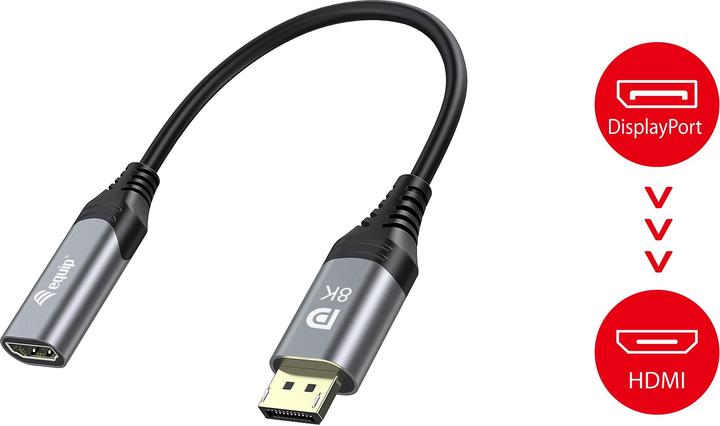 Image du produit equip Adaptateur Displayport->HDMI 1.4 St/Bu 8K/60Hz gris (HDMI, 1 cm)