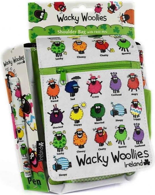 Shamrockgift Wacky Woollies Umhängetasche mit Kugelschreiber