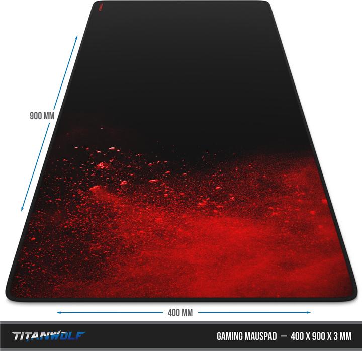 Image du produit Titanwolf Tapis de souris de jeu XXL, tissu lisse, tapis de souris de vitesse 900 x 400mm de surface, Blood (XXL)
