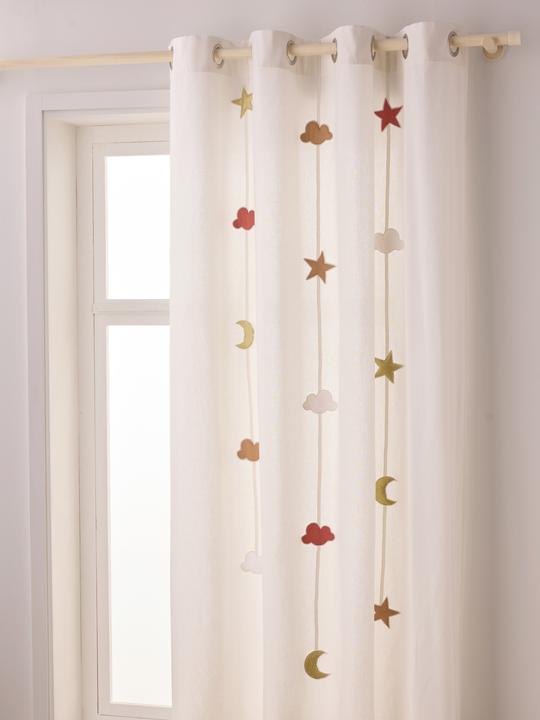 Produktbild Vertbaudet Kinderzimmer Vorhang STERNE & WOLKEN mit Ösen & Girlande (135 x 240 cm)
