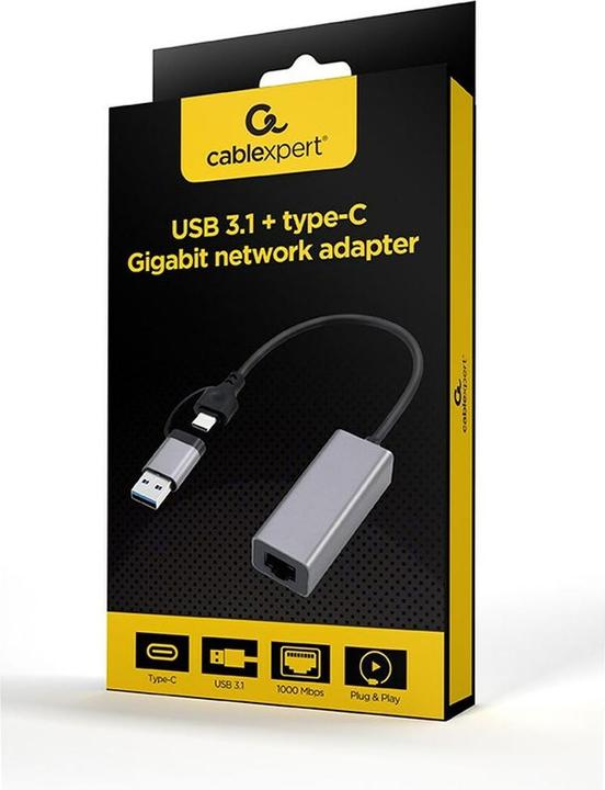 Actual product image Gembird USB-A + Type-C Gigabit network adapter (RJ45 (1x))