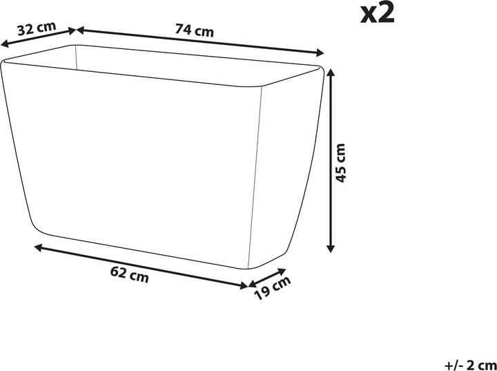 Actual product image Beliani Flowerpot Set of 2 grey rectangular 74 x 32 x 45 cm BARIS (74 cm)