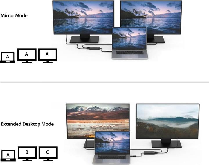 Actual product image FeinTech CX200 USB HDMI Adapter 2 Displays (USB-C, USB-A)