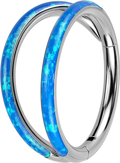 Produktbild Star Piercing Micro Segmentring klappbar silber zwei Ringe mit Opal blau (ohne Messing, Titan G23)