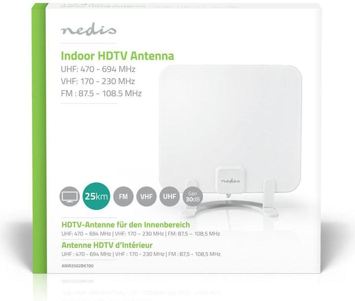 Image du produit Nedis Antenne intérieure FM/UHF/VHF active Portée de réception : 0-25 km LTE700 Gain dBi (avec câble (Antenne d'intérieur, 30 dB, UKW / MW / LW, DVB-T / -T2)