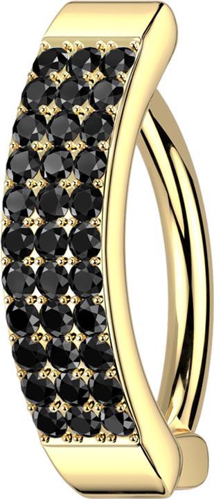Star Piercing Banane klappbar vergoldet Schild drei Reihen Kristalle schwarz (Messing, Chirurgenstahl 316L)