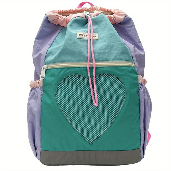 Produktbild Only-Bags.Store Farbblock-Nylon-Rucksack mit Kordelzugverschluss, verstellbarem Riemen, Polyester-Futter