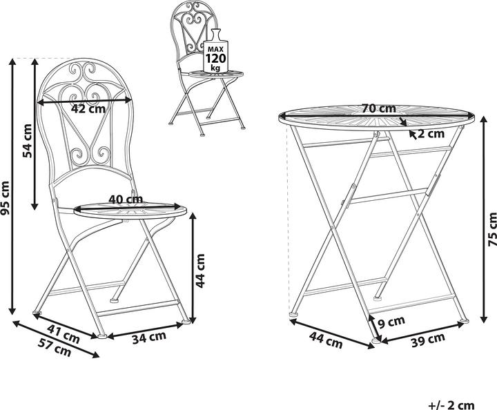 Actual product image Beliani Balcony Set green metal 2 chairs folding table TRENTO (70 cm)