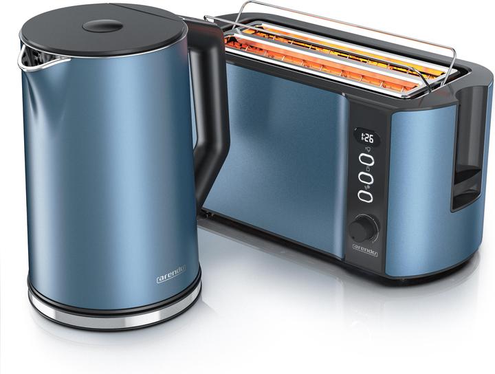 Actual product image Arendo Breakfast Set Stainless Steel Kettle 1.5l Temperature Selection & 4-Slice Long Slot Toaster Blue (1.50 l)