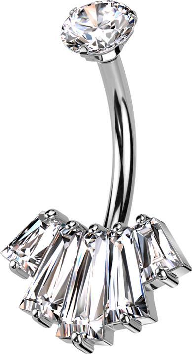 Produktbild Star Piercing Banane Innengewinde silber Kristall silber gefasst und fünf Baquette Kristalle silber (Messing, Chirurgenstahl 316L)
