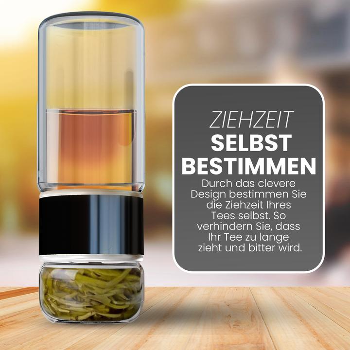 Actual product image Gewürzladen Näfels Rotatable tea bottle made of heat-resistant glass with tea filter - to go (0.24 l)