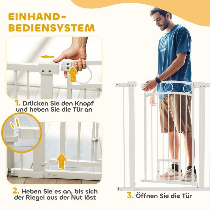 Produktbild Swisshandel24 Türschutzgitter Hund, 76-104 cm Absperrgitter ohne Bohren, mit Katzentüre, Treppengitter, weiss