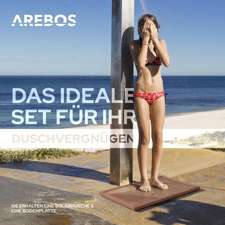 Actual product image Arebos Solar shower with base plate 20 L - wood look