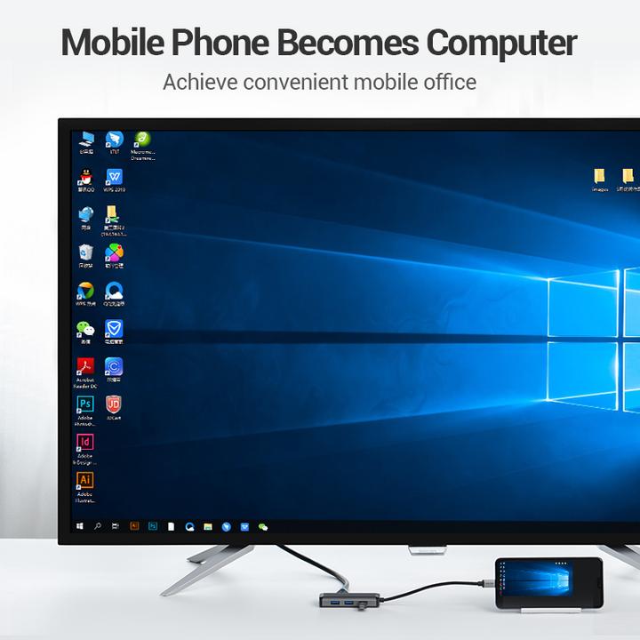 Actual product image Vention USB-C Docking Station to HDMI, 3x USB3.0, RJ45, PD 0.15m CNCHB, grey (USB-C, 4 Ports)