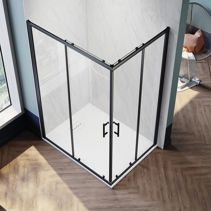 Image du produit SONNI porte de douche 90 x 70 cm noir cabine de douche d'entrée d'angle porte coulissante en verre d (120 cm, 195 cm)