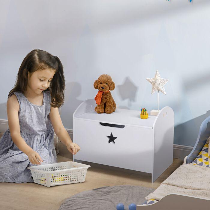 Produktbild Swisshandel24 Spielzeugkiste Kinder Aufbewahrungsbox Sitztruhe Sicherheitsscharnier Weiss MDF 62 x 40 x 46,5 cm