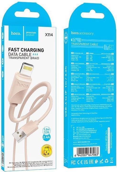 Image du produit Hoco Cable cable USB A to Lightning 2,4 A X114 1 m pink (1 m)