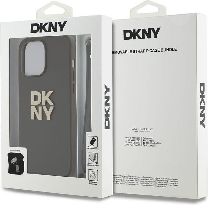 Produktbild DKNY PU Leather Stack Logo Wrist Strap Case for iPhone 14 Pro Max Brown (Apple iPhone 14 Pro Max)