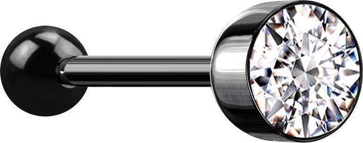 Immagine prodotto Star Piercing Barbell schwarz mit Kugel und Kugelzylinder Kristall silber (senza ottone, Acciaio chirurgico 316L)