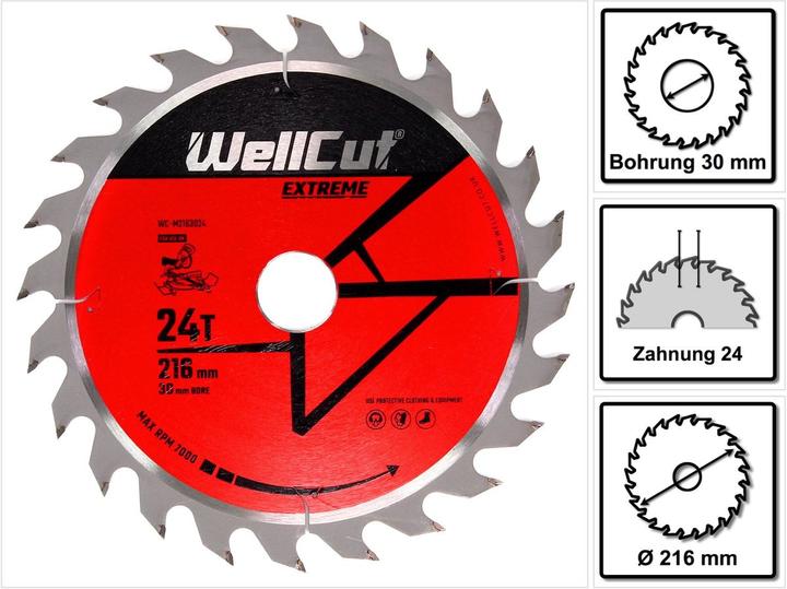 Wellcut Kreissägeblatt WC-M2163024 TCT 216 x 2,4 x 30 mm 24 Zähne