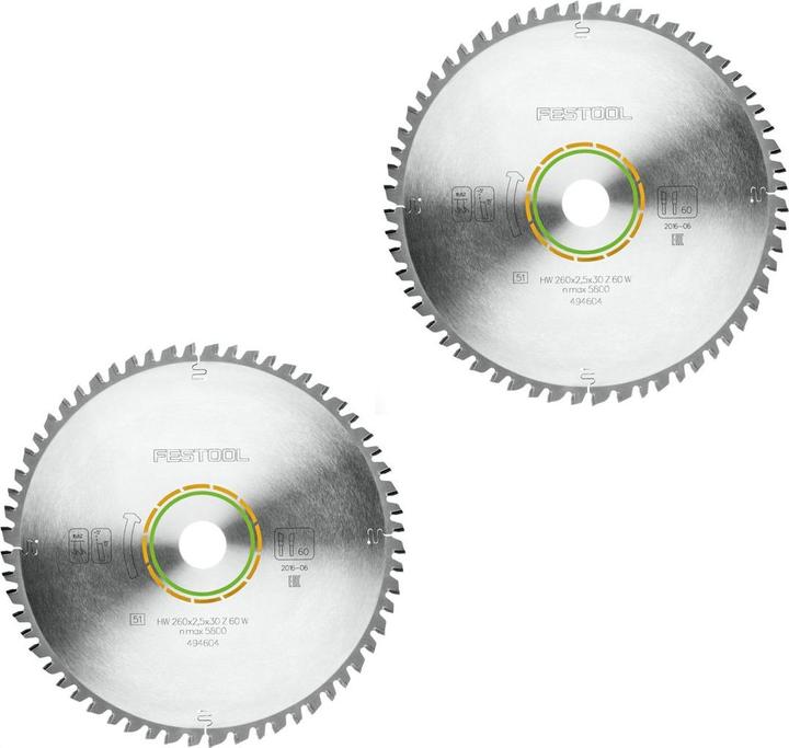 Produktbild Festool Universal Sägeblatt W60 260 x 2,5 x 30 mm 2 Stück ( 2x 494604 ) für Kapp Zugsäge KS 120 und