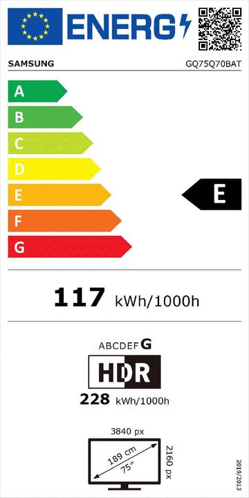 Energie-Label Samsung GQ75Q70BAT (75", Q70B, QLED, 4K, 2022)