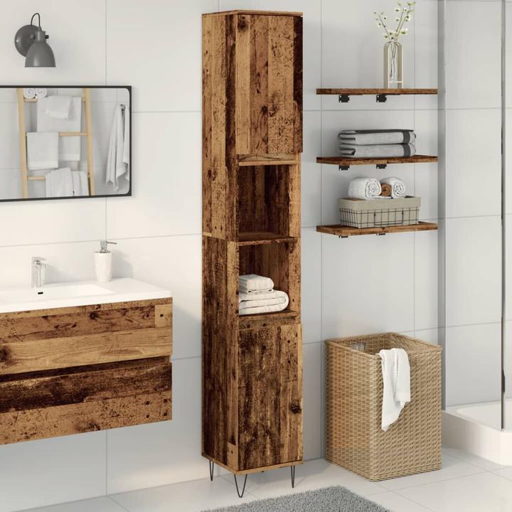 Productafbeelding VidaXL Badkamerkast Hoge kast Badkamermeubel Kast oude houtlook (30 x 30 x 190 cm)