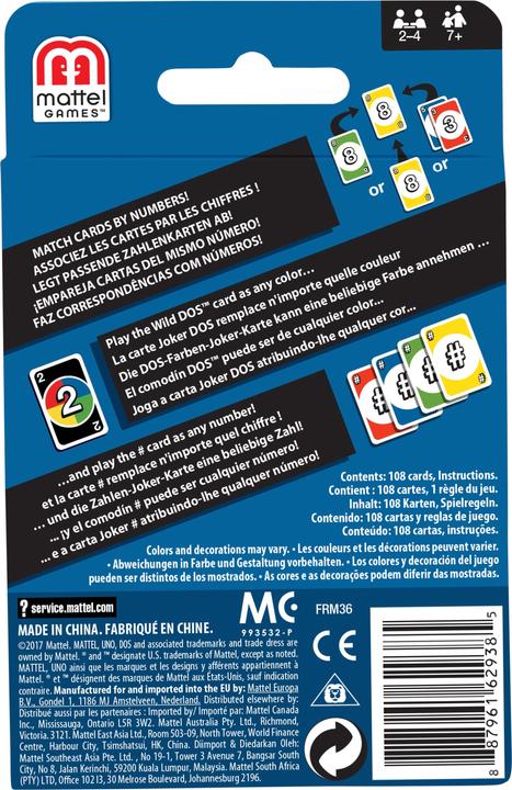 Image du produit Mattel Games ONU Dos (Anglais, Allemand, Français, Italien)