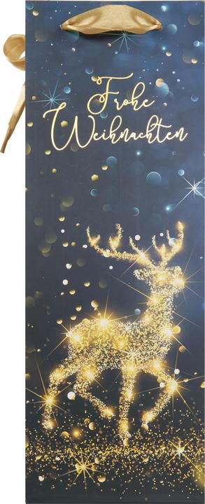 Produktbild Idena Flaschentasche Weihnachten schwarz/gold 12x9x36cm (Geschenktüte)