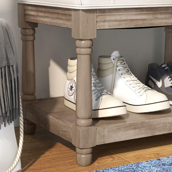 Actual product image Swisshandel24 Shoe bench, storage space, linen look, wooden legs, cream 115x40x48cm (40 cm)